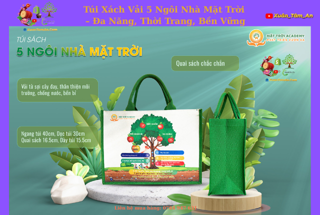 Túi Xách Vải 5 Ngôi Nhà Mặt Trời – Đa Năng, Thời Trang, Bền Vững